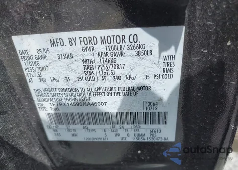 2006 Ford F-150 Fx4/Lariat/Xl/Xlt из США, поврежденный, VIN 1FTPX14596NA46007